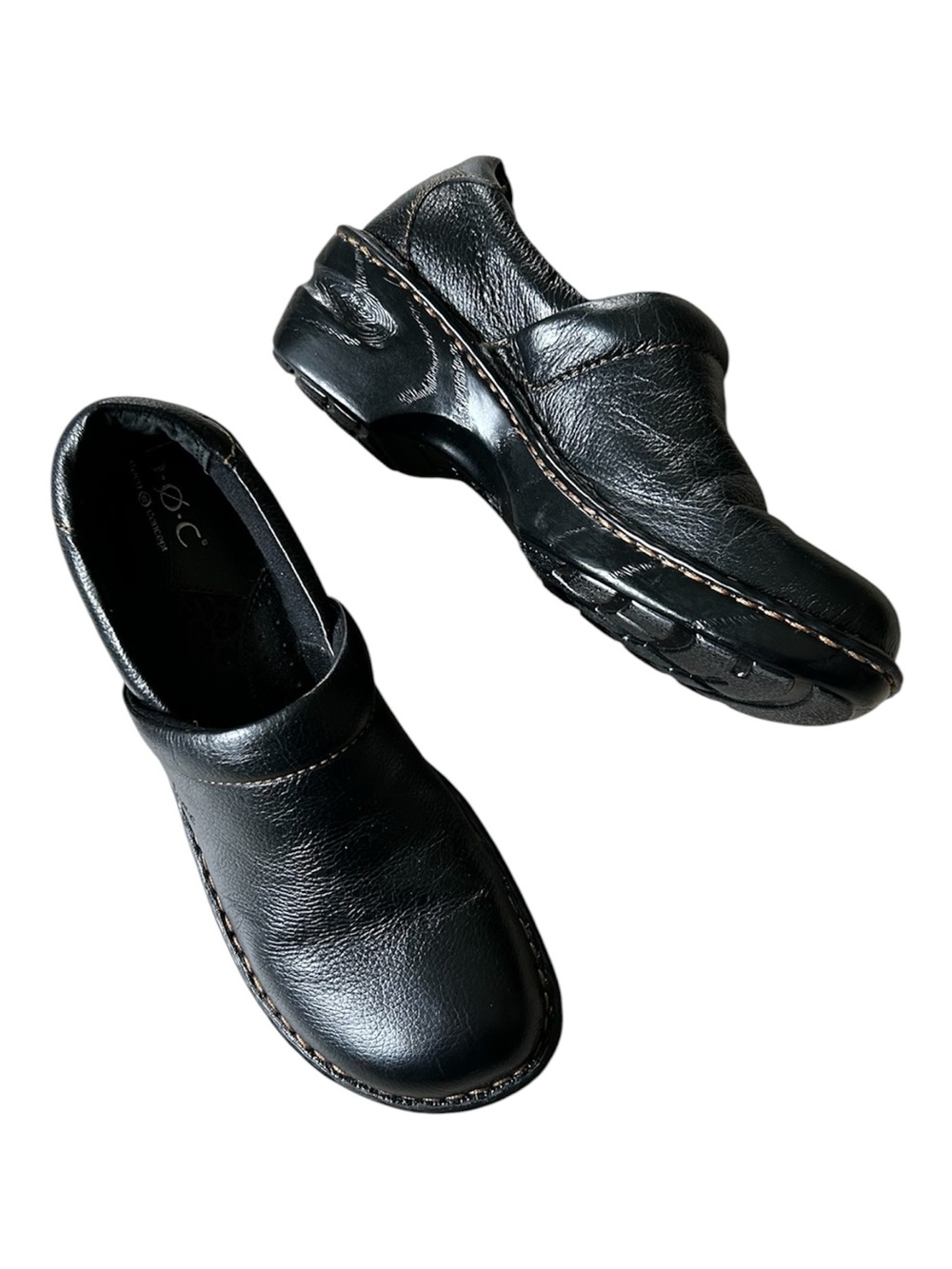 BOC Black Leather Peggy Clogs, Women's Size 9